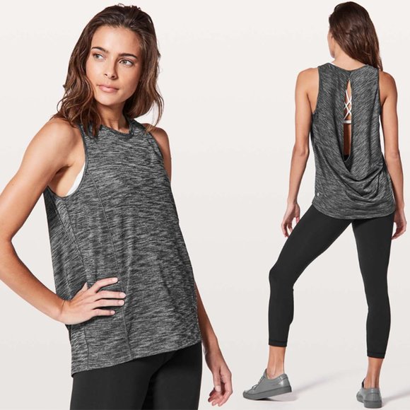 lululemon athletica Tops - Lululemon Low Key Tank Draped Cut-Out Open Back Yoga Top Silver Heathered Black